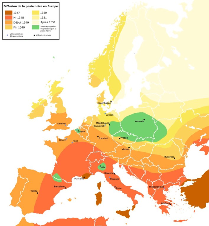 Diffusion de la peste noire en Europe (1347-1351)